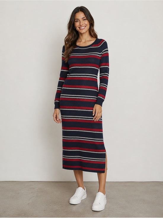 Lane Bryant Dresses & Skirts - NWT Lane Bryant Sweater Dress Red, White and Navy Blue Stripped Ribbed Knit